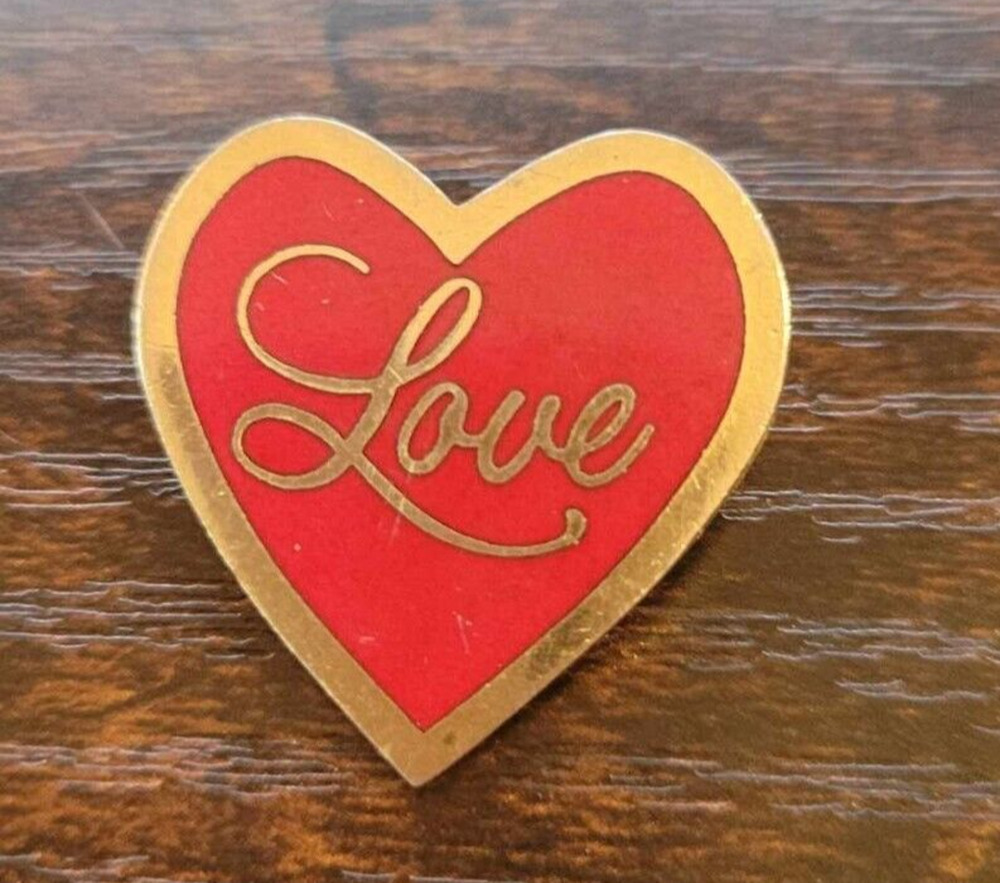 A.G.C Cleveland red enamel Love heart brooch in gold tone metal